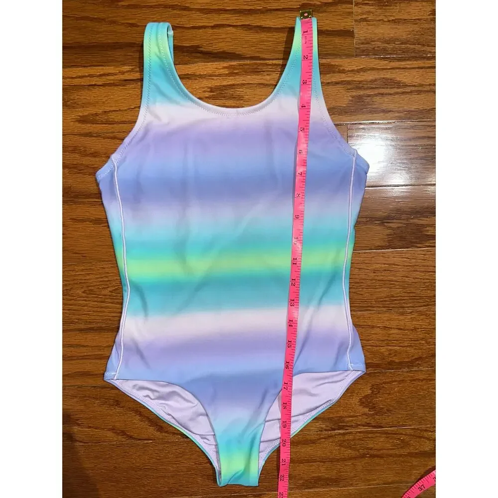 Athleta Girl Scoop Aura Ombre Blue Purple One Piece Swimsuit Size M 8-10